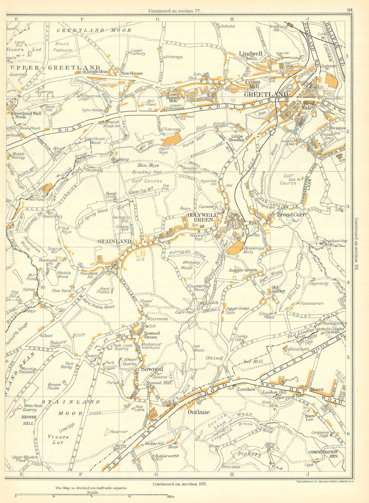 YORKSHIRE Stainland Holywell Green Greetland Lindwell Jagger Outlane 1935 map